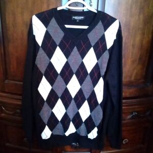 MARCO FIORI Men's Merino Wool Argyle V-Neckline Sweater Sz L